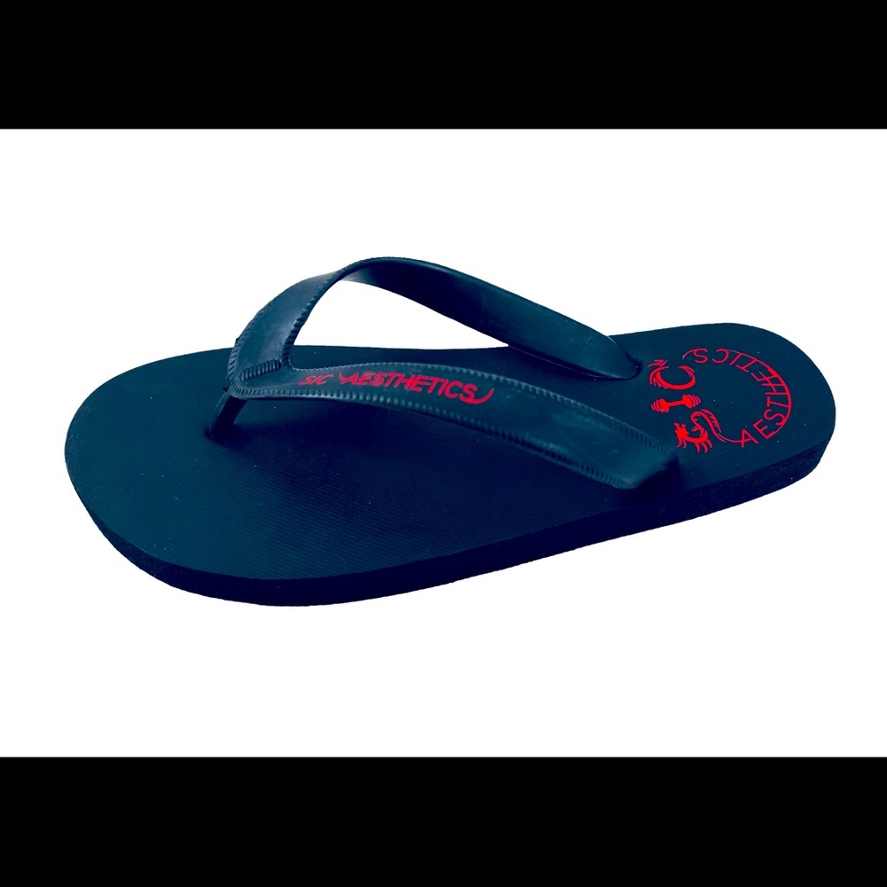 SIC AESTHETICS Flip Flops 100% Rubber Waterproof Surf&Pool 1 Pair Black/Blue